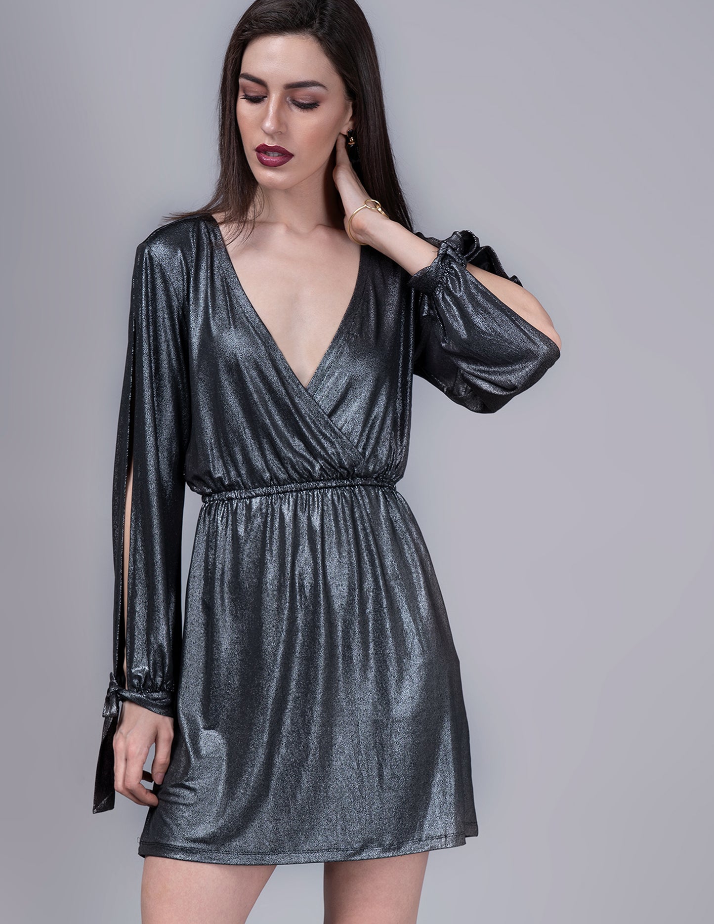 REVERSIBLE SHIMMER FLARED DRESS